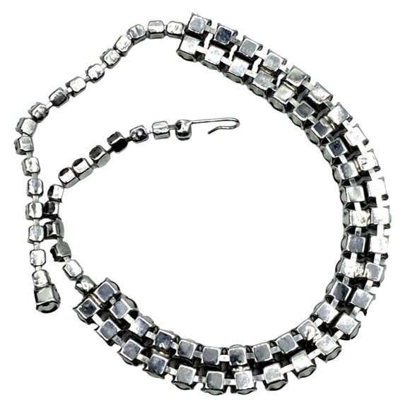 Vintage Rhinestone Choker Necklace Lavender Purple Cats Eye Satin Glass Costume - Picture 3 of 8